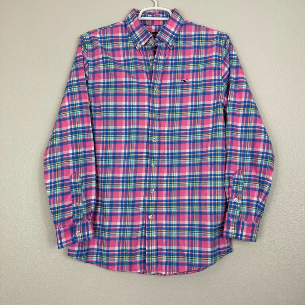 Vineyard Vines Boys Cape Haze Plaid Flannel Whale Shirt L